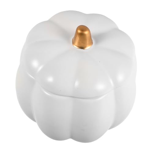 HOLIDYOYO Keramik Kürbis Schale mit Deckel Süße Kürbisform Porzellan Schüssel für Suppe Süßigkeiten Vielseitig Nutzbar Herbstliche Halloween Tischdekoration Weiß von HOLIDYOYO