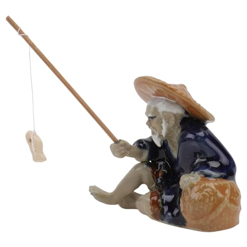 HOLIDYOYO Keramik-Mini-Fischer-Figur Sitzend Angeln Alter Mann Statue Asiatisch Chinesisch Aquarium-Dekoration Zen-Garten Aquarium Mikro-Landschaft Bonsai-Ornament von HOLIDYOYO