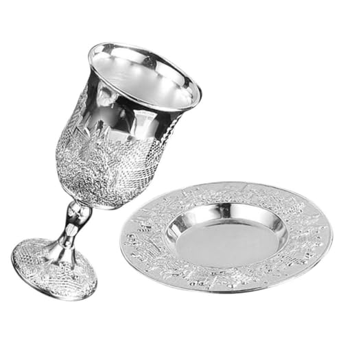 HOLIDYOYO Kidduschbecher-Set Versilberter Weinbecher Mit Tablett Geprägter Kelchkelch Für Schabbat Havdala Judaica Schabbat-Feiertag von HOLIDYOYO