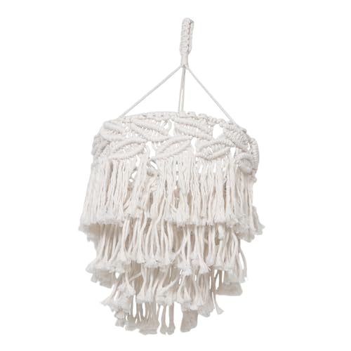 HOLIDYOYO Makramee Lampenschirm Boho Handgewebt mit Fransen Hängelampe Abdeckung für Wohnzimmer Deckenleuchte Skandinavisch Minimalistisch Stil von HOLIDYOYO