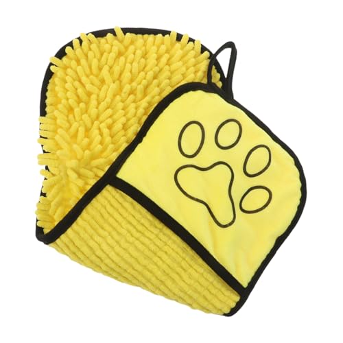HOLIDYOYO Mikrofaser Chenille Hundebadetuch mit Handtaschen Schnelltrocknendes Saugfähiges Haustier Handtuch Kompakt Schonend zur Haut für Hunde Welpen Katzen Indoor und Outdoor Gelb von HOLIDYOYO