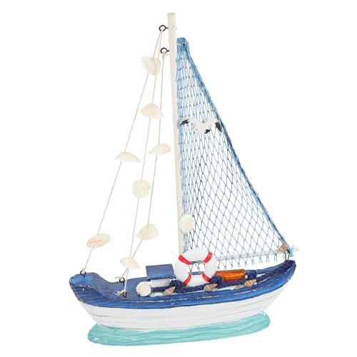 HOLIDYOYO Mini Segelboot Modell aus Holz Küsten Tischdekoration für Büro Wohnzimmer Schlafzimmer und Strandthemen Handgefertigtes Küstendeko objekt mit Muschel Design Vintage Segelschiff von HOLIDYOYO
