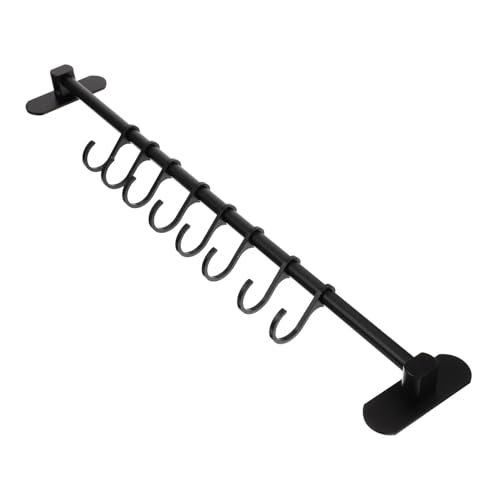 HOLIDYOYO Movierbare Türhakenleiste aus Schwarzem Langem Bohrfreiem Aluminium mit Haken Platzsparende Garderobe für Wohnzimmer und Küche zur Flexiblen Aufbewahrung von Mänteln und von HOLIDYOYO