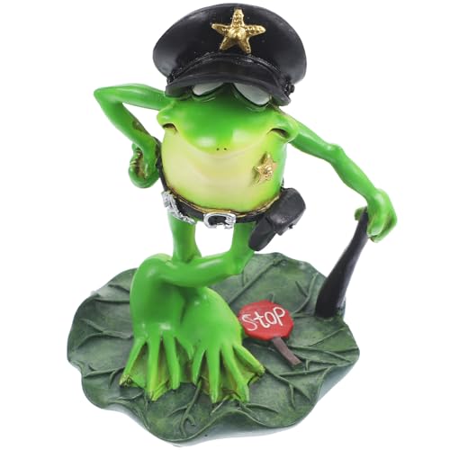 HOLIDYOYO Polizei-Frosch-Statue Frosch-Stehende Figur Tier-Sammelfiguren Lustige Frosch-Skulptur Harz-Tier-Gartenstatue Heimbüro Schreibtisch Dekorationen Für Regale Tisch Schreibtisch von HOLIDYOYO