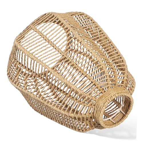 HOLIDYOYO Rattan Lampenschirm für Hängelampe Austauschbarer Tischlampenschirm im Natürlichen Boho Stil Installieren Geeignet für Wohnzimmer Schlafzimmer und Esszimmer von HOLIDYOYO