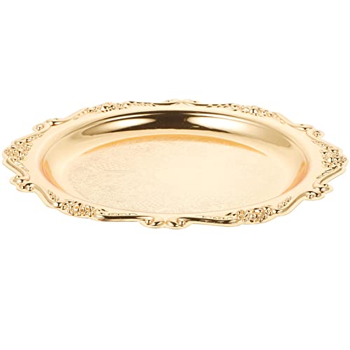 HOLIDYOYO Runder Platzteller Aus Schwerem Metall Mini-Kuchenteller Mit Blumenprägung Speiseteller Dekoratives Serviertablett Schmuckschale Für Hochzeit Geburtstag Party Cupcake Gold von HOLIDYOYO