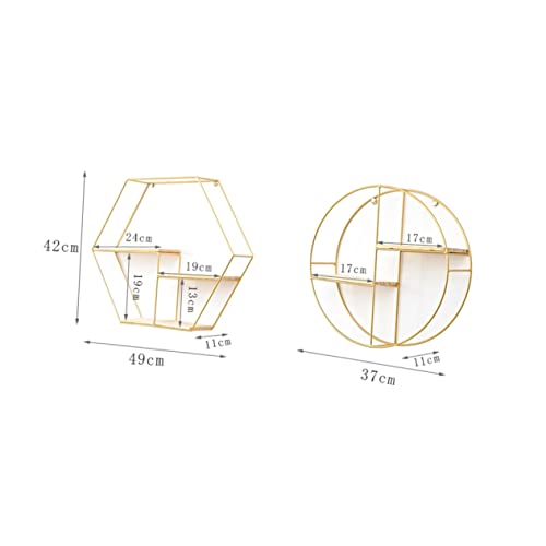 HOLIDYOYO Rundes Wandregal aus Doppelstöckiges Aufbewahrungsregal im Skandinavischen Stil für Schlafzimmer und Wohnzimmer Wanddeko Gold Vielseitig Einsetzbar für Pflanzen Bücher und von HOLIDYOYO