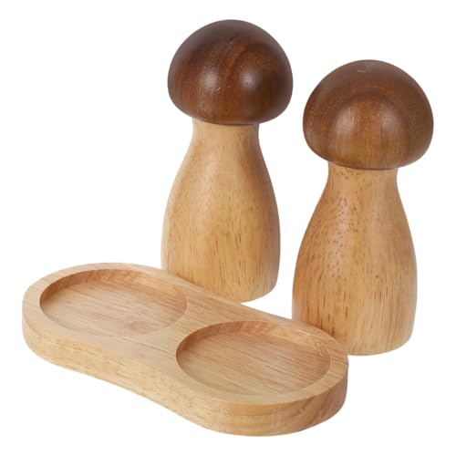 2Er Set Kreative Holz Salz- Und Pfeffermühle Im Pilzdesign Mit Eichenholz-Basis Und Geschenkverpackung Für Die Küche von HOLIDYOYO