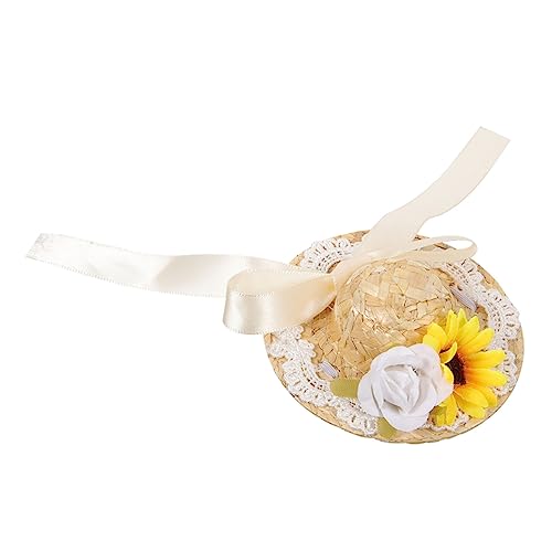 HOLIDYOYO Süßer Sommer Hundehut für Haustiere Woven Pet Hat mit Sonnenschutz für Hunde und Katzen für Geburtstagsfeiern und Outdoor Aktivitäten Bezauberndem Beigen Blumen Design von HOLIDYOYO