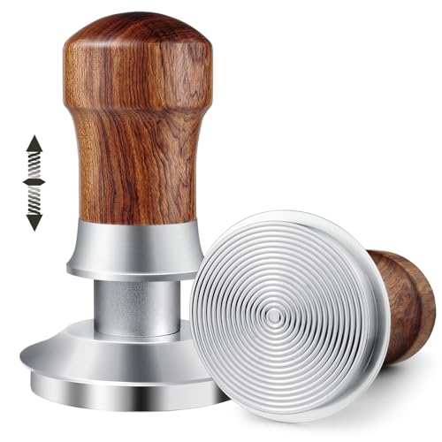 HOLIHOKY Tamper 51mm, 30lbs Druckregulierend Kaffee Tamper mit Edelstahl Basis, Anpressdruck Espresso Tamper mit feder für Delonghi Siebträger, Holz von HOLIHOKY