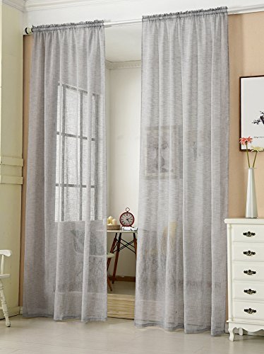 Transparente Gardine mit Kräuselband 1 Stück Fensterschal in Leinen-Optik Dekoschal in Hellgrau 140x225 cm Fenstervorhang für Schlafzimmer Kinderzimmer Küche Stores Vorhang von Laneetal