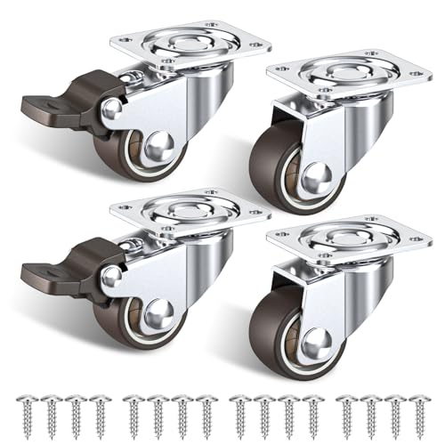 25mm Möbelrollen klein 4er Set Lenkrollen mit Bremsen Rollen für möbel klein mit 40kg Gesamtkapazität (2 Gummirollen mit Bremsen und 2 ohne) von HOLKIE