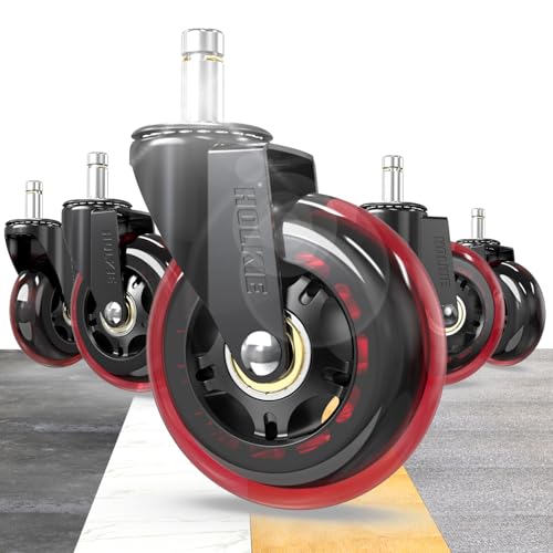 HOLKIE Bürostuhl Rollen 10x22 mm Rot Ersatzrollen für 1KEA-Stühle Schreibtischstuhl aus Gummirollen für Parkett Hartebödenrollen 5er-Set robuste Rollerblade-Rollen für Compute-Stuhlmatten von HOLKIE