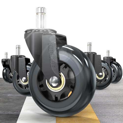 HOLKIE Bürostuhl Rollen 10x22 mm Schwarz Ersatzrollen für 1KEA-Stühle Schreibtischstuhl aus Gummirollen für Parkett Hartebödenrollen 5er-Set robuste Rollerblade-Rollen für Compute-Stuhlmatten von HOLKIE