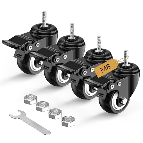 HOLKIE Lenkrollen 50mm(2 Zoll) Möbelrollen mit Totalfeststeller Transportrollen, M8 x 25mm (Schaftdurchmesser 8mm, Schaftlänge 25mm), Rollen für Möbel 4er Set Schwerlastrollen Schwarz von HOLKIE