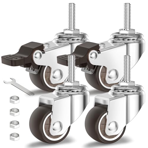 HOLKIE Lenkrollen Rollen für Möbel 25mm Möbelrollen Klein Gummirollen Transportrollen mit Bremsen M8-1 x 20mm (Stem Diameter 8mm Stem Length 20mm) Gesamttragfähigkeit 40kg (2 mit Bremsen und 2 ohne) von HOLKIE