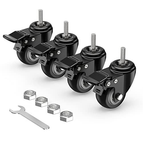 HOLKIE Lenkrollen 50mm(2 Zoll) Möbelrollen mit Totalfeststeller Transportrollen, M10 x 1,5 x 25mm (Schaftdurchmesser 10mm, Schaftlänge 25mm), Rollen für Möbel 4er Set Schwerlastrollen Schwarz von HOLKIE
