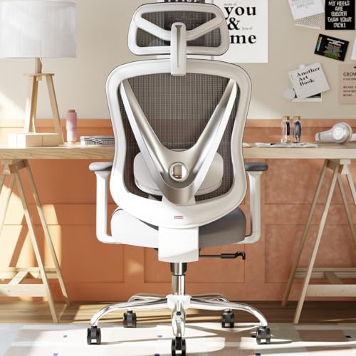 HOLLUDLE Ergonomischer Bürostuhl mit 3D Lendenstütze & 3D verstellbaren Armlehnen – V-förmiges Rücken-Design, bequemer Schreibtischstuhl für Büro & Zuhause, Weiß von HOLLUDLE