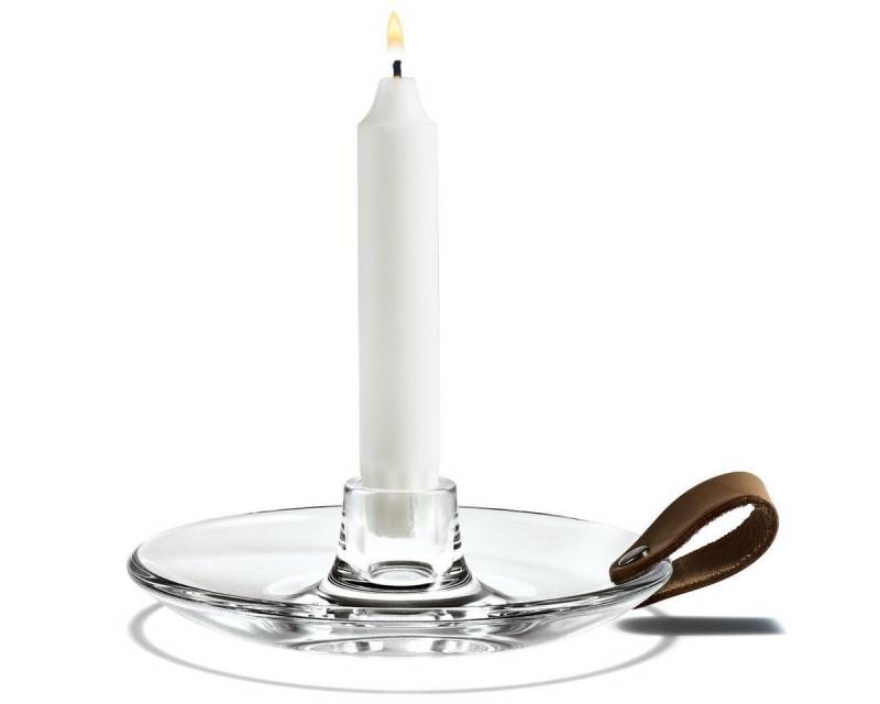 HOLMEGAARD Kerzenleuchter / Kammerleuchter Design With Light Ø 16 cm aus Glas mit Ledergriff von HOLMEGAARD