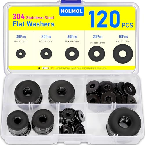 HOLMOL 120 Stück Unterlegscheiben Set Schwarz, Karosseriescheiben 5 Größen, Edelstahl Beilagscheiben Sortiment M4 M5 M6 M8 M10, Flach Unterlegscheiben Edelstahl, Beilagscheiben Set für Schrauben HOLMOL 120 Stück Unterlegscheiben Set Schwarz, Karosseriescheiben 5 Größen, Edelstahl Beilagscheiben Sortiment M4 M5 M6 M8 M10, Flach Unterlegscheiben Edelstahl, Beilagscheiben Set für Schrauben von HOLMOL