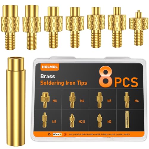 HOLMOL 8 Stück Gewindeeinsatz Lötspitzen, Einschmelzhilfen M2 M2.5 M3 M4 M5 M6 M8, Einschmelzmuttern Lötkolbenspitzen, Inklusive Aufbewahrungsbox und Adapter, Lötkolbenspitzen für Einschmelzmuttern von HOLMOL