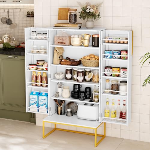 HOLTICO Akzent Holzküchenvorratsschrank mit Türen, Küchenschrank mit verstellbaren Regalen, Lebensmittelvorratsschrank für Küche, Esszimmer, Wohnzimmer und Garage, Metallbeine, Weiß HOLTICO Akzent Holzküchenvorratsschrank mit Türen, Küchenschrank mit verstellbaren Regalen, Lebensmittelvorratsschrank für Küche, Esszimmer, Wohnzimmer und Garage, Metallbeine, Weiß von HOLTICO