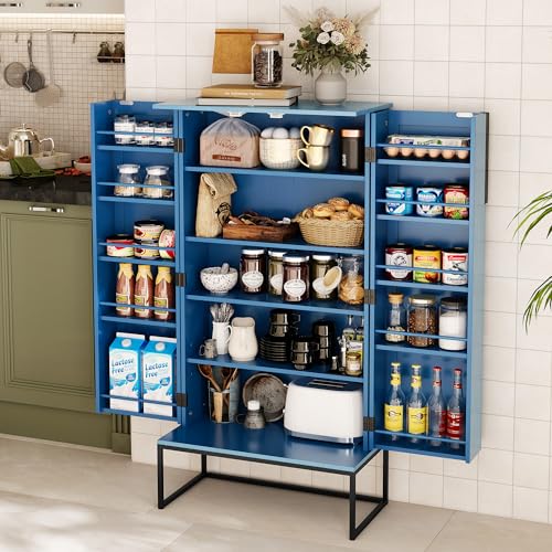 HOLTICO Akzent Holzküchenvorratsschrank mit Türen, Küchenschrank mit verstellbaren Regalen, Lebensmittelvorratsschrank für Küche, Esszimmer, Wohnzimmer und Garage, Metallbeine,Blau HOLTICO Akzent Holzküchenvorratsschrank mit Türen, Küchenschrank mit verstellbaren Regalen, Lebensmittelvorratsschrank für Küche, Esszimmer, Wohnzimmer und Garage, Metallbeine,Blau von HOLTICO