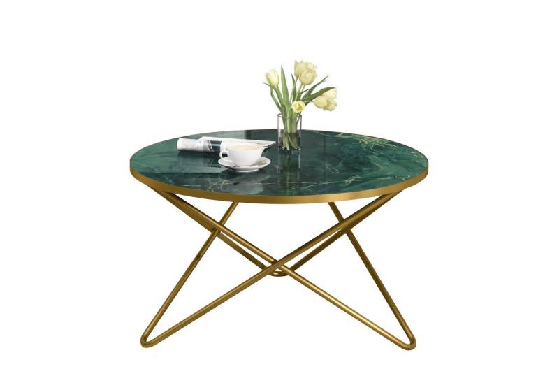 HOLTICO Couchtisch Runder Beistelltisch Wohnzimmertisch Sofatisch (1-St), Pflanzentisch Outdoor mit Marmormuster von HOLTICO