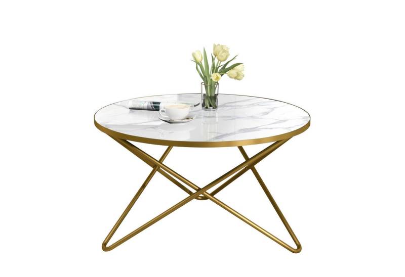 HOLTICO Couchtisch Runder Beistelltisch Wohnzimmertisch Sofatisch (1-St), Pflanzentisch Outdoor mit Marmormuster von HOLTICO