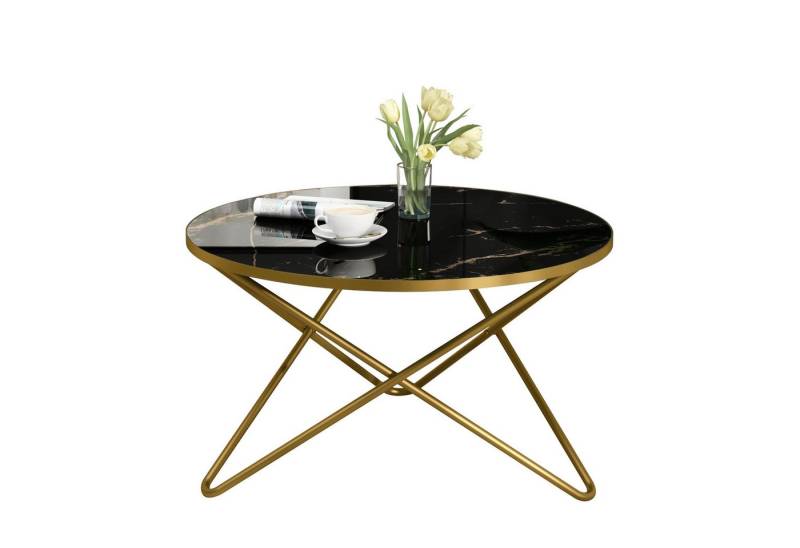 HOLTICO Couchtisch Runder Beistelltisch Wohnzimmertisch Sofatisch (1-St), Pflanzentisch Outdoor mit Marmormuster von HOLTICO