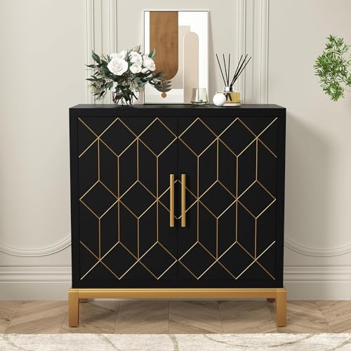 HOLTICO Kommode Sideboard Küchenschrank Garderobenschrank Badezimmerschrank Wohnzimmerschrank schwarz mit verstellbarem Regal,Schrank freistehend für Küche,Wohnzimmer von HOLTICO