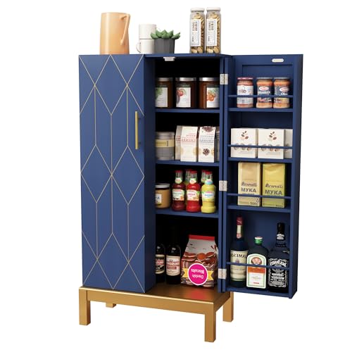 HOLTICO Küchenschrank Badezimmerschrank Badschrank Wohnzimmerschrank Schlafzimmerschrank Mehrzweckschrank Weiß mit verstellbarem Regal,Schrank freistehend für Küche,Badzimmer,Wohnzimmer (Stil 1- Blau) von HOLTICO