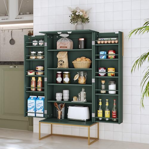 HOLTICO Küchenschrank Badezimmerschrank Badschrank Wohnzimmerschrank Schlafzimmerschrank Mehrzweckschrank mit verstellbarem Regal,Schrank freistehend für Küche,Badzimmer,Wohnzimmer (Stil 2 - Grün) von HOLTICO