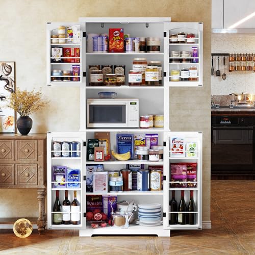 HOLTICO Küchenschrank mit Arbeitsplatte, Hochschrank Küchenbuffet Buffetschrank, Esszimmerschrank, Speisekammer mit Türen und Regalen für Esszimmer, Wohnzimmer, Waschküche,Weiß von HOLTICO