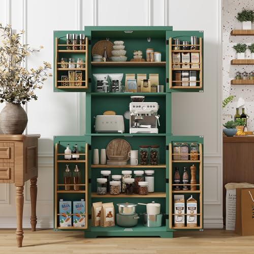 HOLTICO Küchenschrank mit Arbeitsplatte, Hochschrank Küchenbuffet buffetschrank, Esszimmerschrank, Speisekammer mit Türen und Regalen für Esszimmer, Waschküche, Wohnzimmer, Grün von HOLTICO
