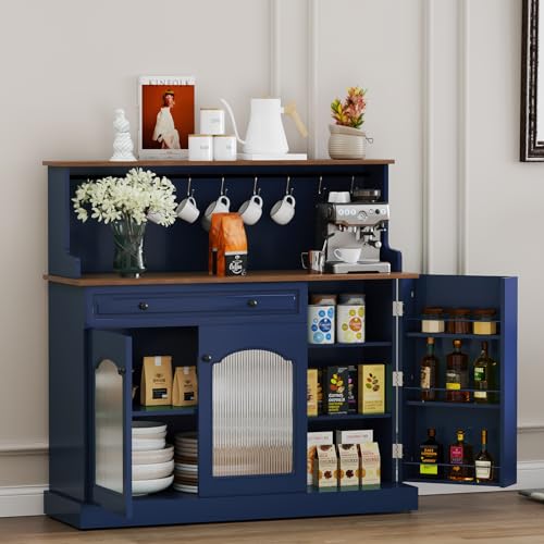 HOLTICO Küchenschrank mit Arbeitsplatte, Küchenbuffet Buffetschrank Blau, Weinschrank mit Schublade und Oberer Ablage, Kommoden & Sideboards für Wohnzimmer, Esszimmer von HOLTICO