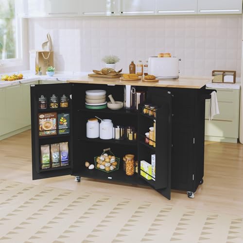 HOLTICO Küchenwagen mit Klappbarer Arbeitsplatte-Kücheninsel auf Rollen Küchenschrank Anrichte Küche Bewegliche Kücheninseln Für Esszimmer, Küche(Schwarz) von HOLTICO