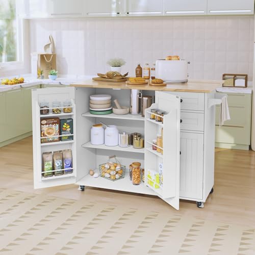 HOLTICO Küchenwagen mit Klappbarer Arbeitsplatte-Kücheninsel auf Rollen Küchenschrank Anrichte Küche Bewegliche Kücheninseln Für Esszimmer, Küche(Weiß) von HOLTICO