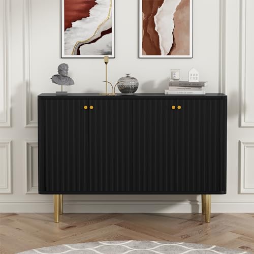 HOLTICO Sideboard Buffet Schrank, Moderner Akzent-Schrank mit 4 Türen und herausnehmbaren Regalen, Credenza Flurschrank mit Stauraum für Wohnzimmer, Esszimmer,Schwarz von HOLTICO