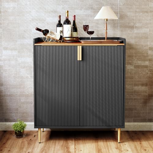 HOLTICO Weinschrank mit Weinregalen für 9 Flaschen, Barschrank Moderne Kaffeetresen-Schrank, Alkoholschrank Flaschenregal Holz, Sideboard-Buffetschrank für Bar, Küche, Esszimmer, Wohnzimmer von HOLTICO