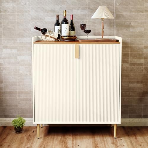 HOLTICO Weinschrank mit Weinregalen für 9 Flaschen, Barschrank Moderne Kaffeetresen-Schrank, Alkoholschrank Flaschenregal Holz, Sideboard-Buffetschrank für Bar, Küche, Esszimmer, Wohnzimmer von HOLTICO