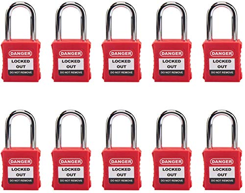 Lockout Vorhängeschloss, 10 Stück Vorhängeschlösser mit Schlüssel, Rot, 1-1/2 Zoll (Silber) von HOLULO