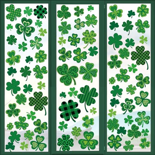 St. Patricks Day Fensteraufkleber, doppelseitig, hochwertig bedruckte Kleeblatt-Dekorationen für St. Patrick's Day, glückliche irische Aufkleber, Party-Ornamente von HOLYHOM