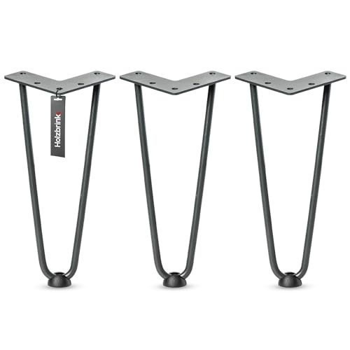 HOLZBRINK Hairpin-Metallbeine Anthrazit 25 cm (3 Stück) HLT-12A | Haarnadelbeine für Regal, Kommode und DIY Möbel | Langlebige Möbelbeine, Hairpin Beine, Industriedesign aus Stahl von HOLZBRINK