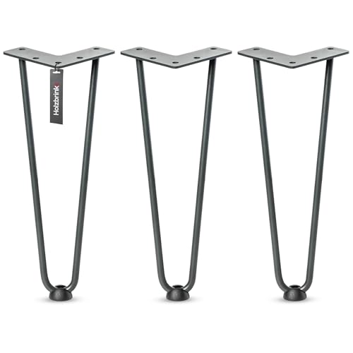 HOLZBRINK Hairpin-Metallbeine Anthrazit 30 cm (3 Stück) HLT-12A | Haarnadelbeine für Kommode, Regal und DIY Möbel | Langlebige Möbelbeine, Hairpin Beine, Industriedesign aus Stahl von HOLZBRINK