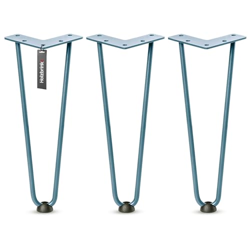 HOLZBRINK Hairpin-Metallbeine Blaugrau 30 cm (3 Stück) HLT-12A | Haarnadelbeine für Regal, Kommode und DIY Möbel | Langlebige Möbelbeine, Hairpin Beine, Industriedesign aus Stahl von HOLZBRINK