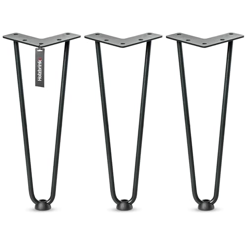 HOLZBRINK Hairpin-Metallbeine Schwarz 30 cm (3 Stück) HLT-12A | Haarnadelbeine für Regal, Kommode und DIY Möbel | Langlebige Möbelbeine, Hairpin Beine, Industriedesign aus Stahl von HOLZBRINK