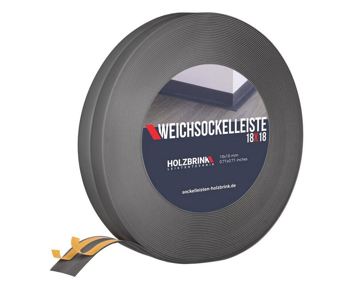 HOLZBRINK Sockelleiste PVC Weichsockelleiste selbstklebend 18x18mm Dunkelgrau, L: 500 cm, 5m Rolle, Knickleiste Abschlussleiste von HOLZBRINK