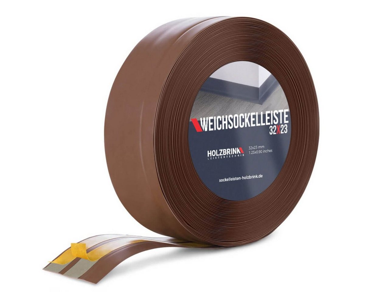HOLZBRINK Sockelleiste PVC Weichsockelleiste selbstklebend 32x23mm Schokolade, L: 500 cm, 5m Rolle, Knickleiste Abschlussleiste von HOLZBRINK