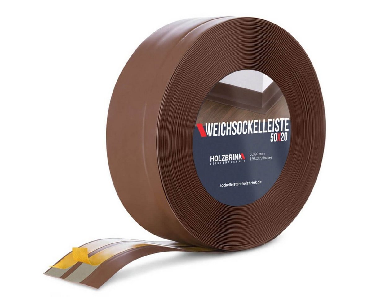 HOLZBRINK Sockelleiste PVC Weichsockelleiste selbstklebend 50x20mm Schokolade, L: 500 cm, 5m Rolle, Knickleiste Abschlussleiste von HOLZBRINK